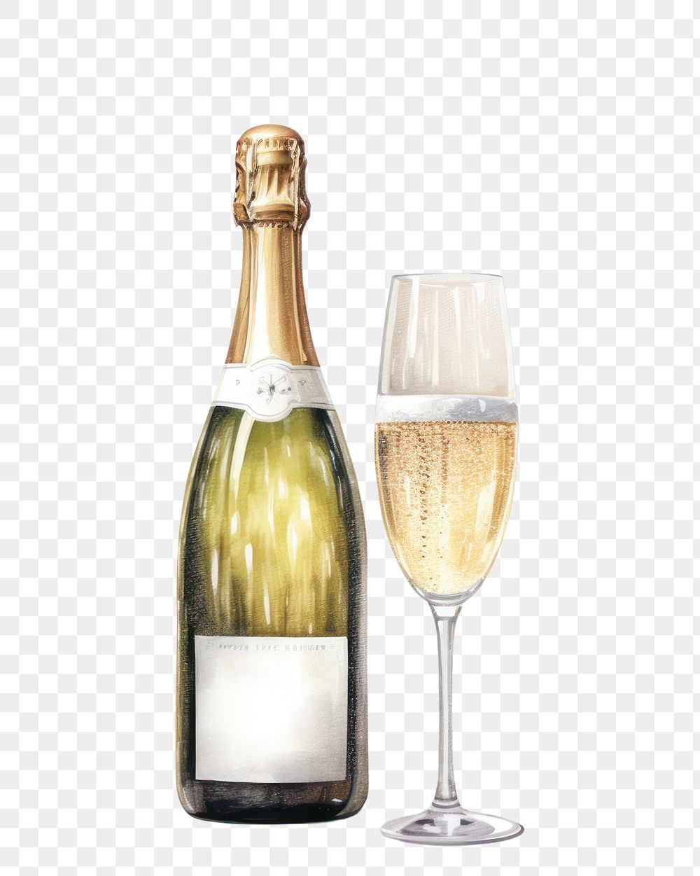 PNG Bottle glass champagne drink, digital paint illustration. AI generated image