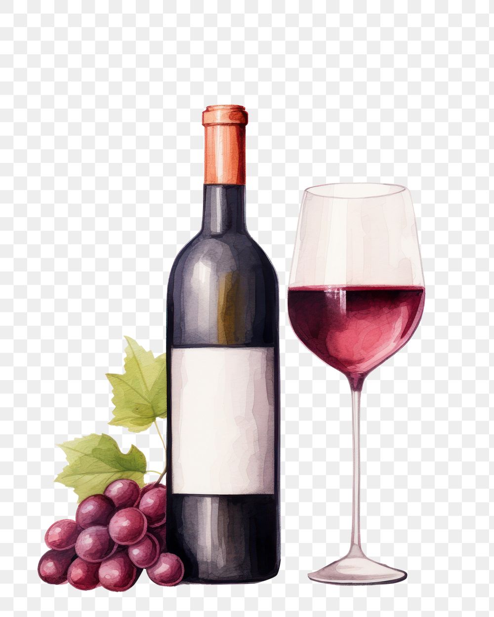 PNG Bottle glass wine drink, digital paint illustration AI generated image