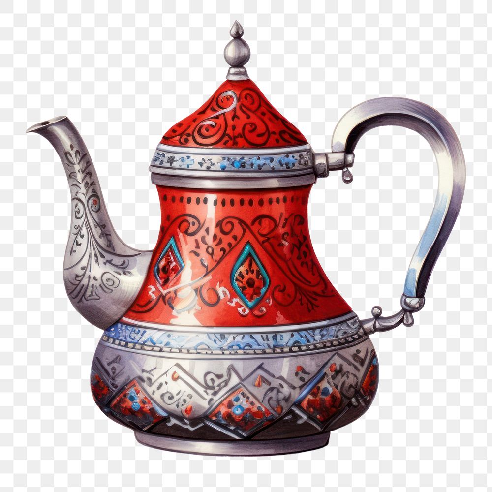 PNG Porcelain teapot art tableware, digital paint illustration. 