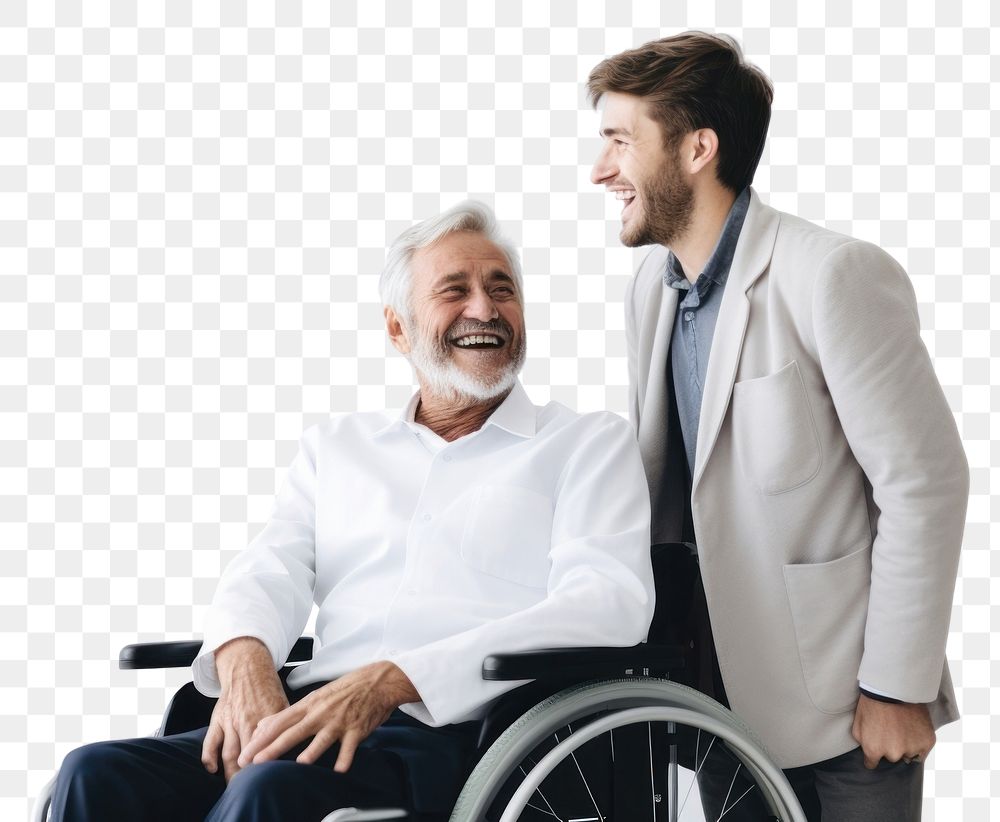 PNG Wheelchair smiling adult man. AI generated Image by rawpixel.
