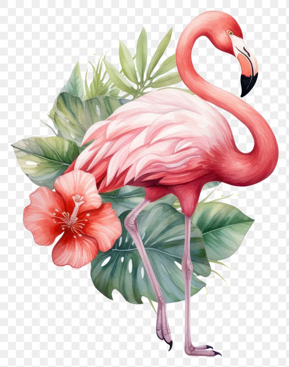 PNG  Flamingo animal plant bird. AI generated Image by rawpixel.