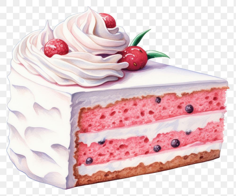 PNG Cake raspberry dessert icing, digital paint illustration. AI generated image