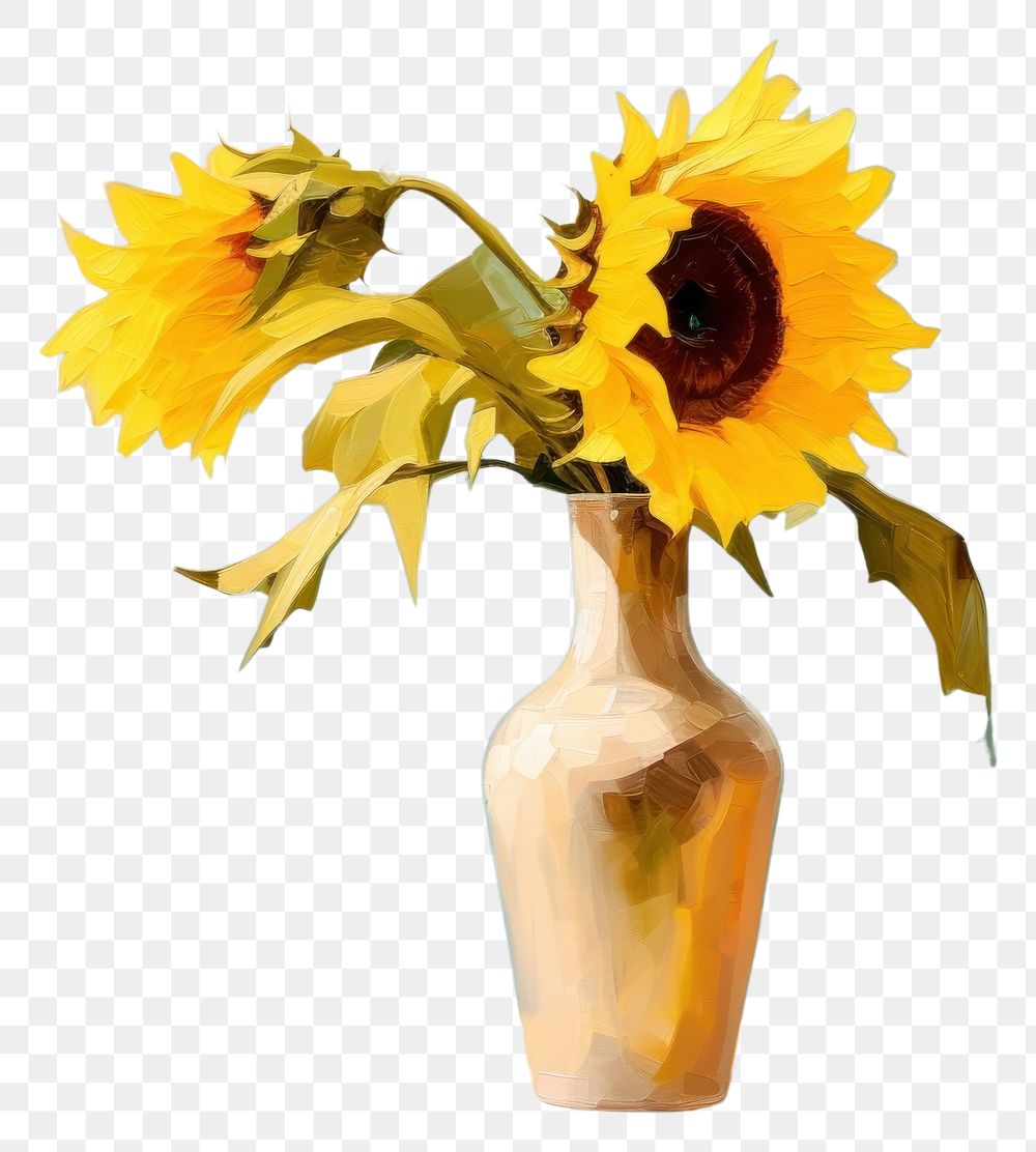 PNG Sunflower painting vase plant. AI generated Image by rawpixel.