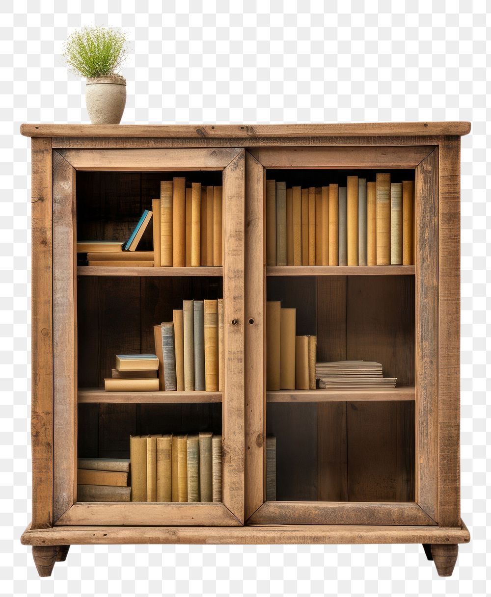 PNG Furniture bookcase wood bookshelf. AI generated Image by rawpixel.