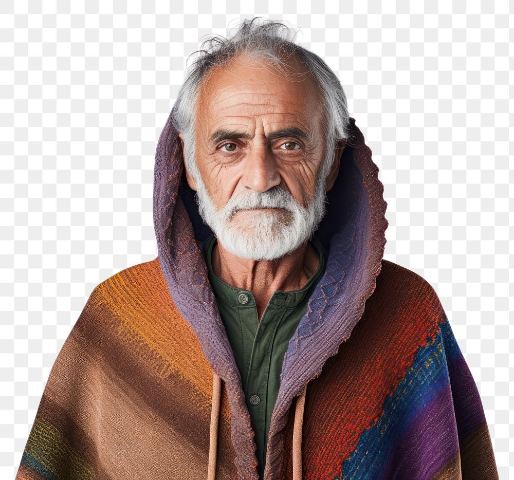 PNG Senior man wearing a poncho portrait adult photo. AI generated Image by rawpixel.