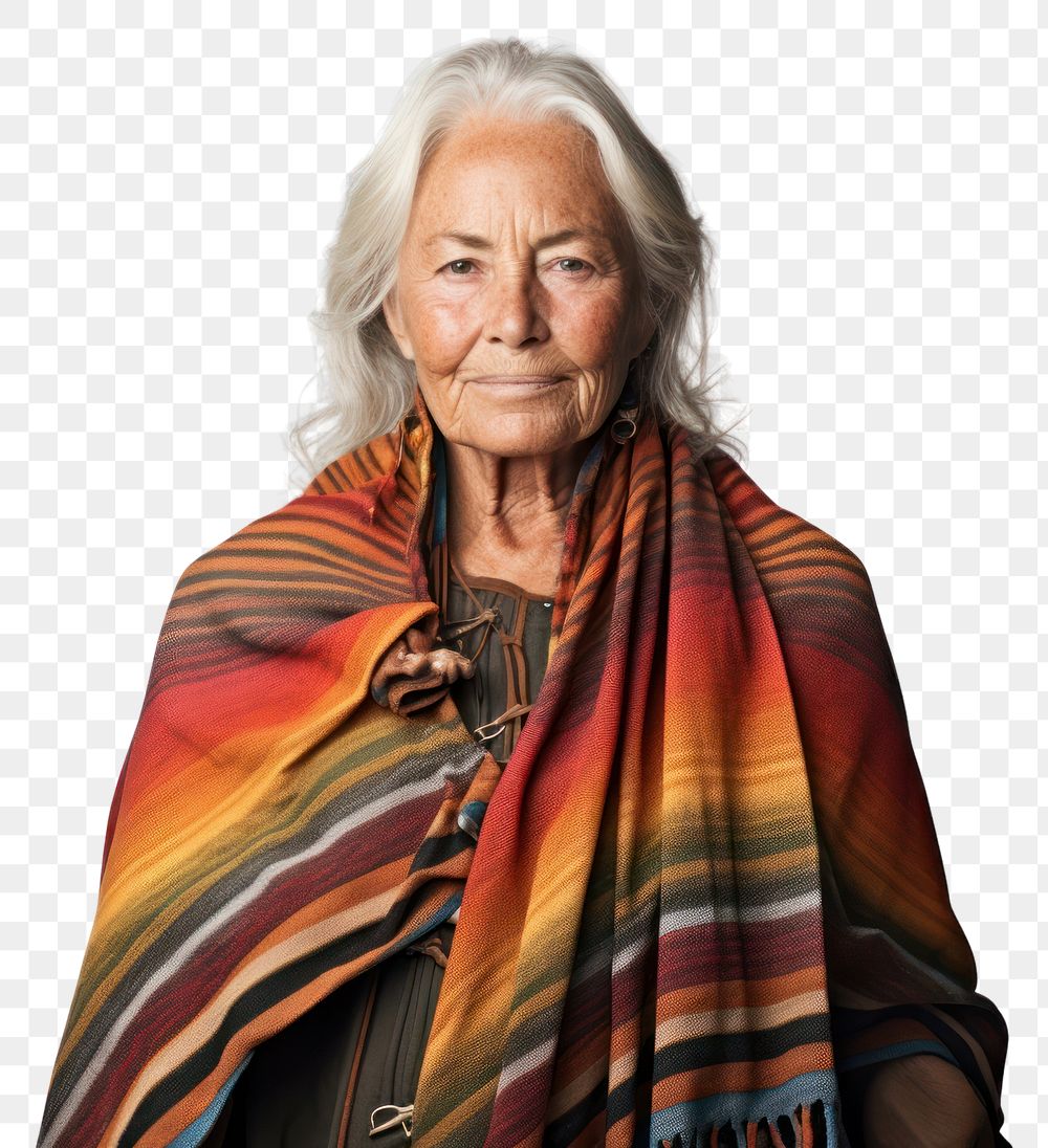 PNG Senior woman wearing a poncho portrait adult photo. AI generated Image by rawpixel.
