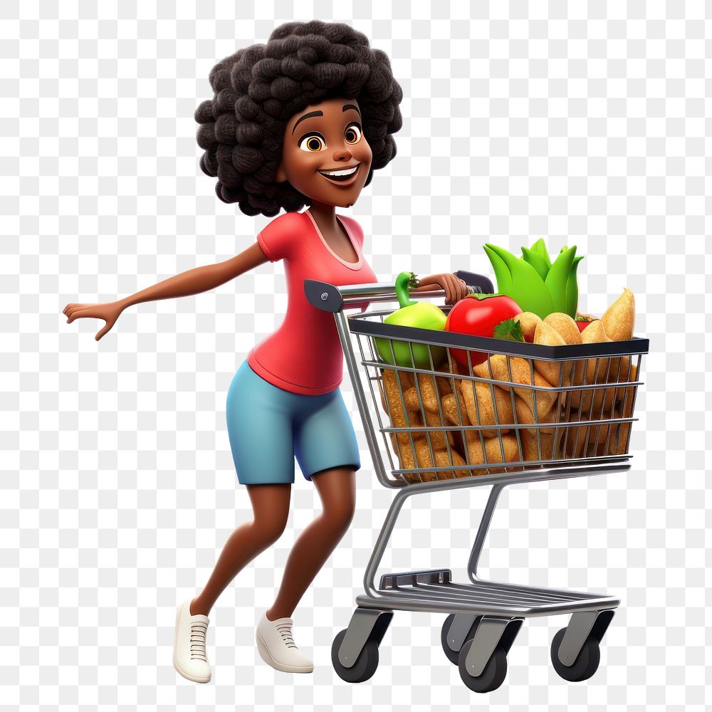 PNG Supermarket shopping pushing cartoon. AI generated Image by rawpixel.