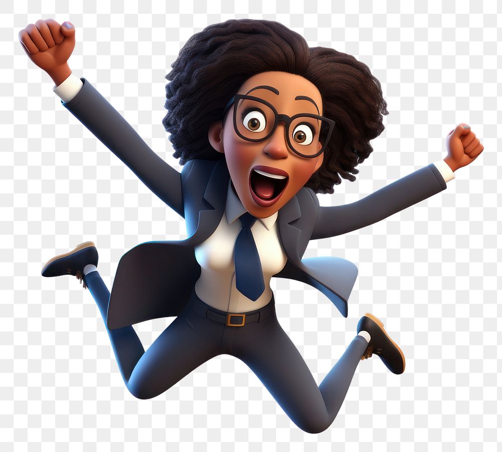 PNG Cartoon jumping adult woman. 