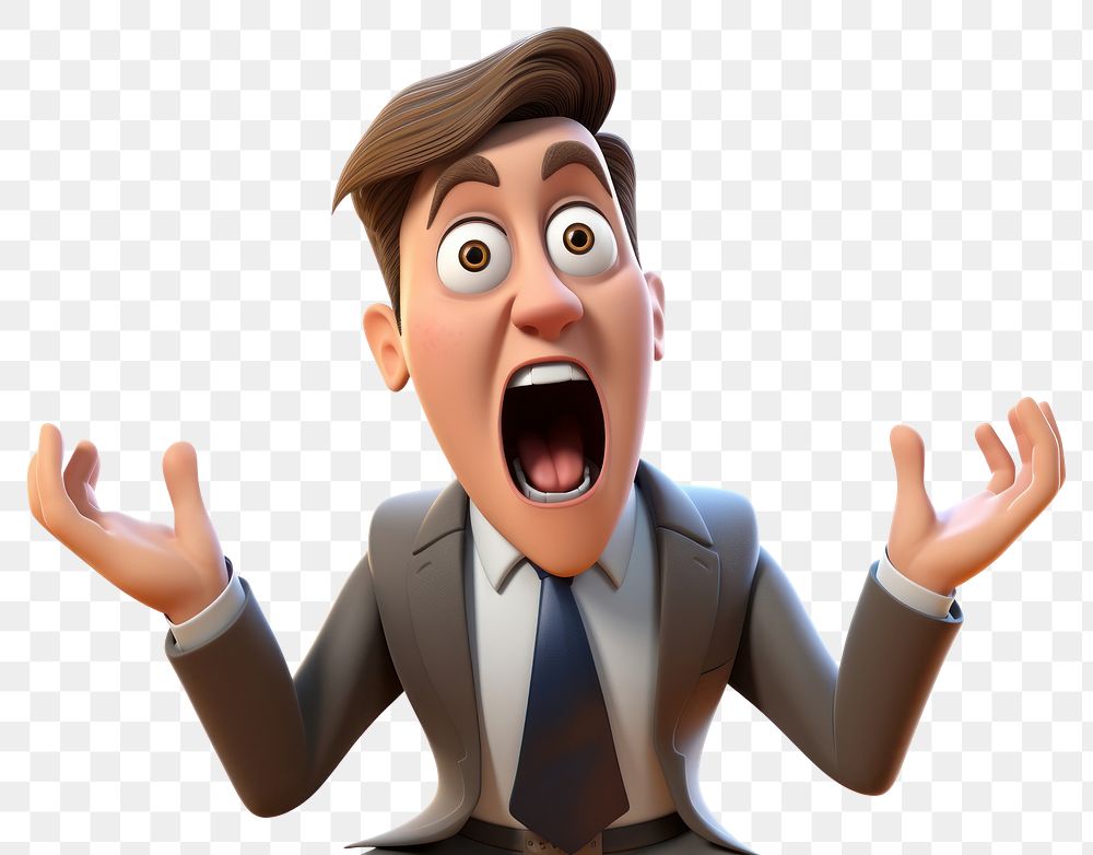 PNG Screaming businessman cartoon white background frustration. AI generated Image by rawpixel.