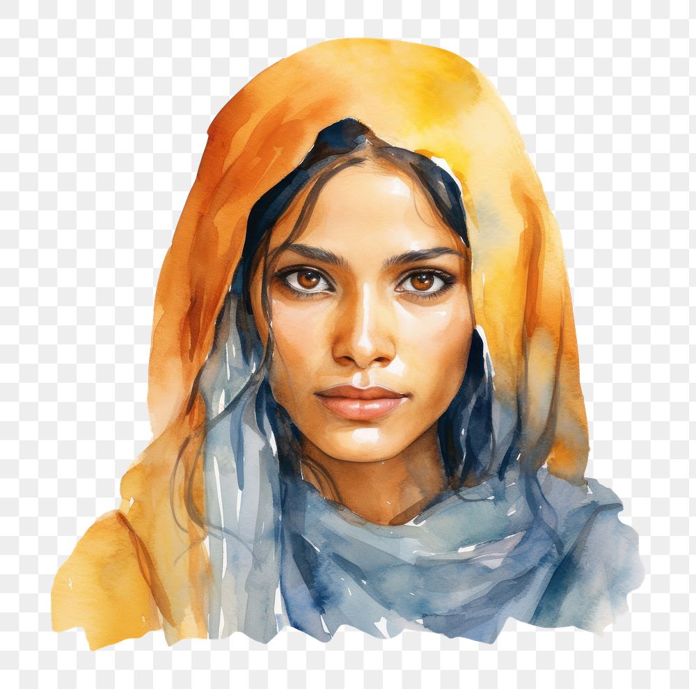 PNG Headscarf painting portrait adult. AI generated Image by rawpixel.