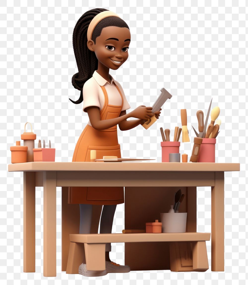 PNG Figurine cartoon desk transparent background. AI generated Image by rawpixel.