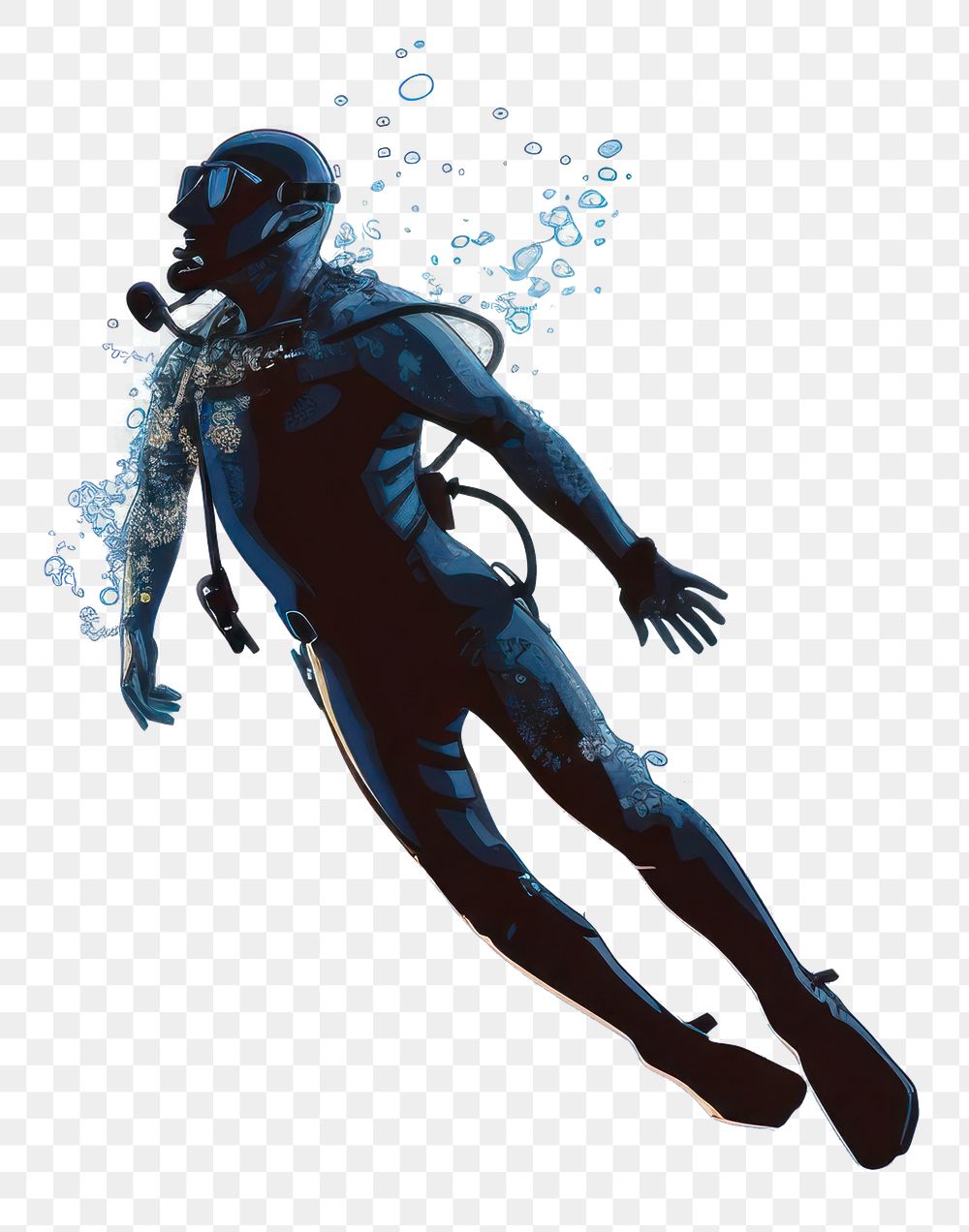 PNG Scuba diver, digital paint illustration AI generated image