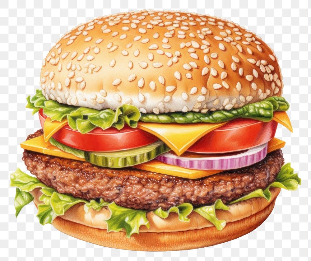 PNG Hamburger food vegetable freshness, digital paint illustration. AI generated image