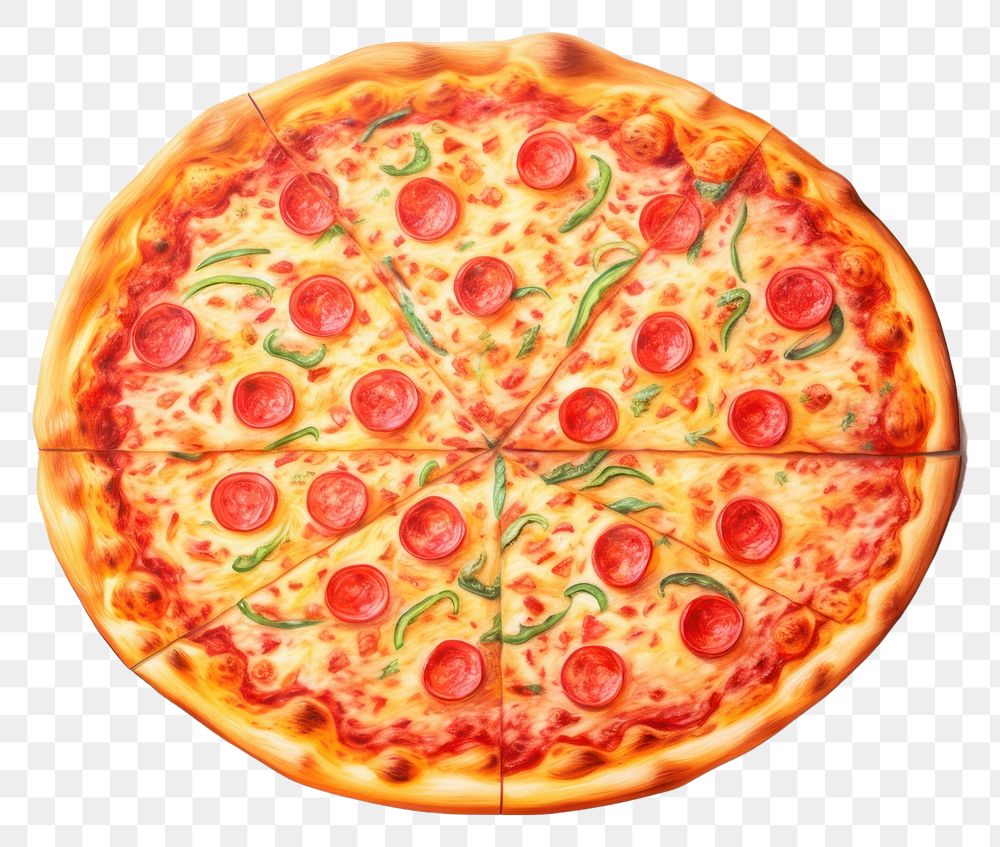 PNG Pizza food white background pepperoni, digital paint illustration.