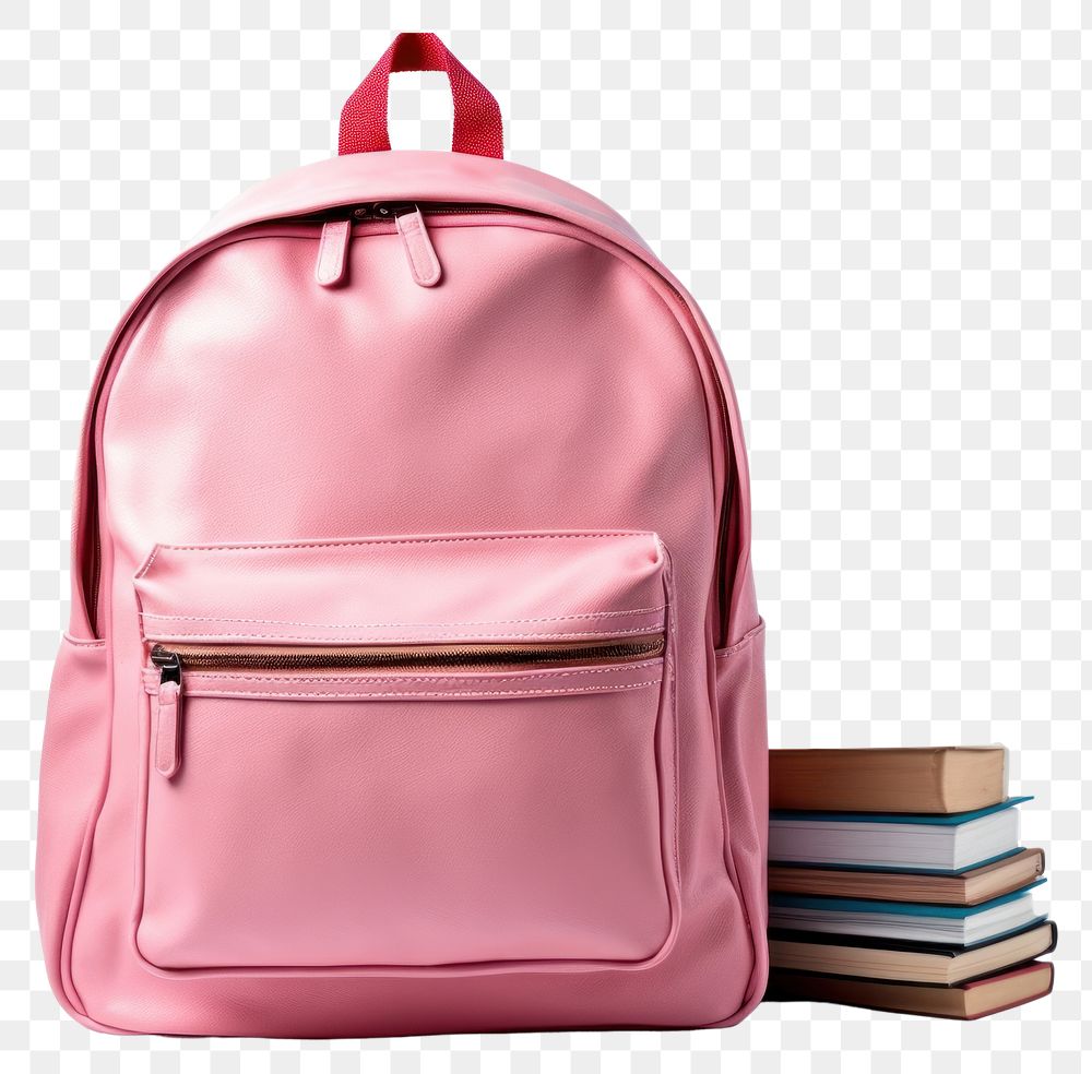 PNG School backpack handbag pink white background. AI generated Image by rawpixel.