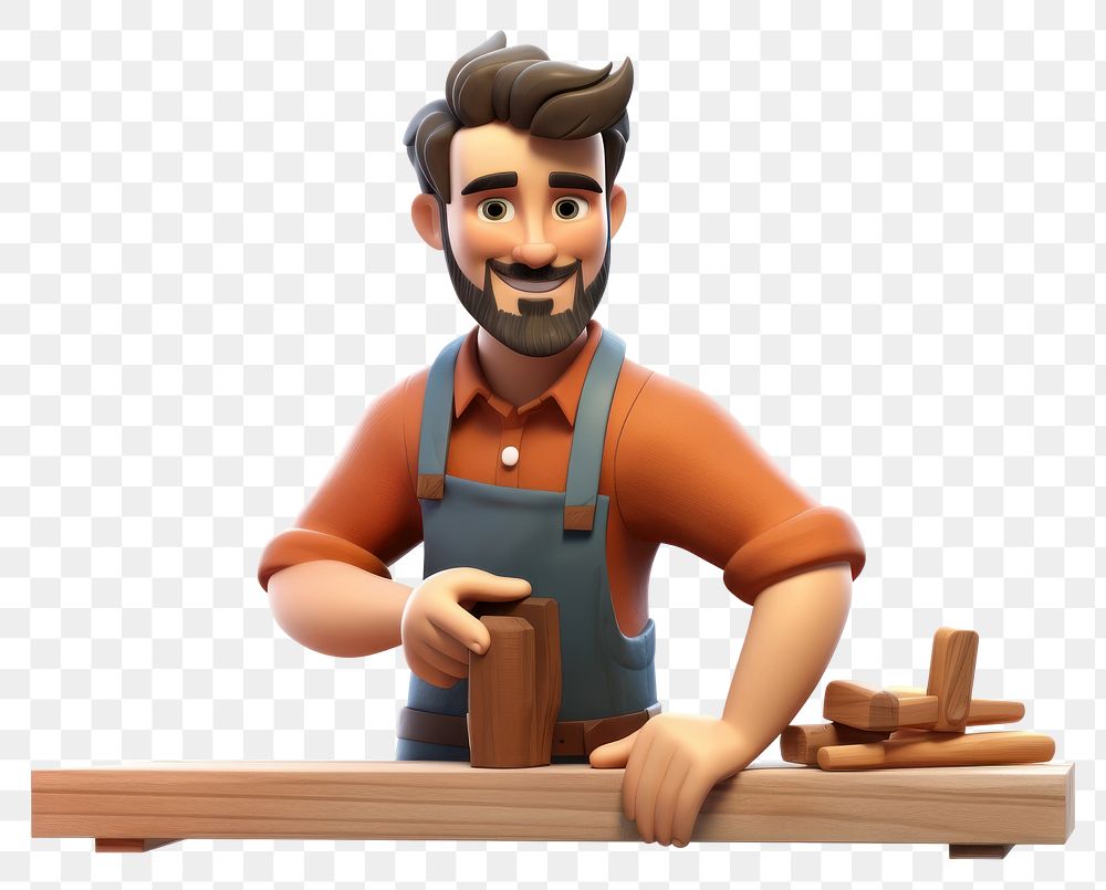 PNG Wood carpenter cartoon white background. AI generated Image by rawpixel.