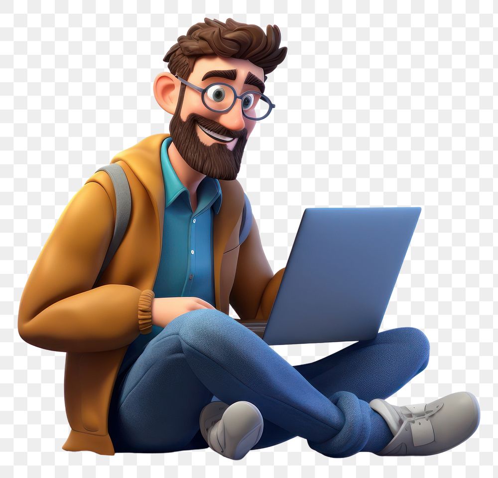 PNG Cartoon laptop computer sitting. AI generated Image by rawpixel.