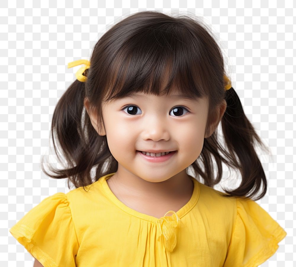 PNG Portrait yellow child smile. AI generated Image by rawpixel.
