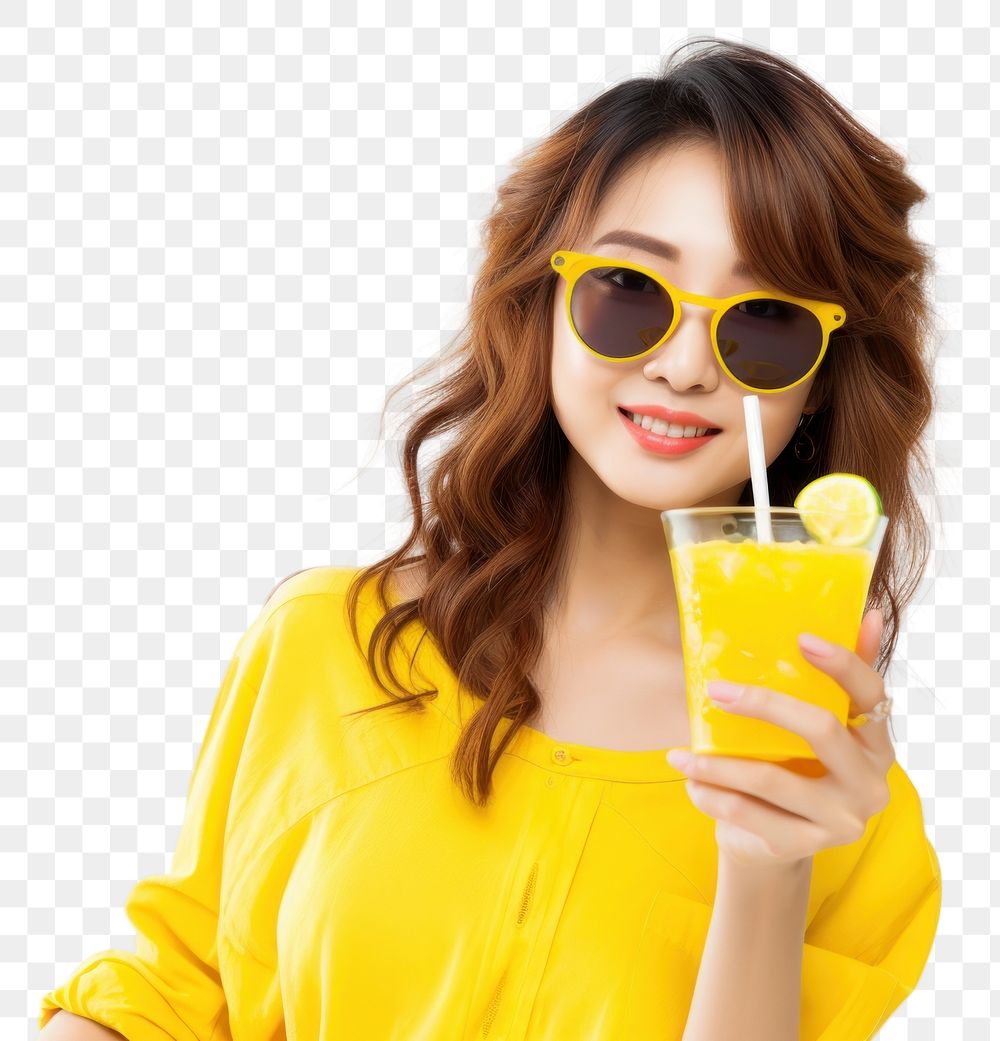PNG Lemonade drinking sunglasses smile. AI generated Image by rawpixel.