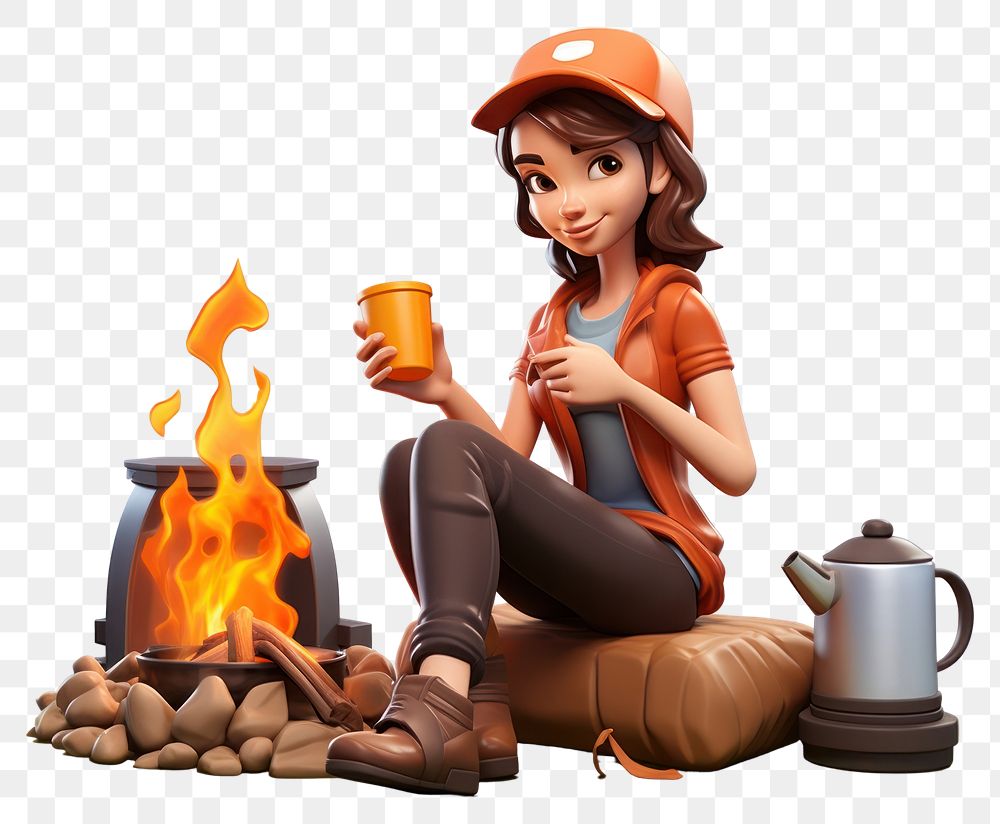 PNG Fire campfire sitting cartoon. AI generated Image by rawpixel.