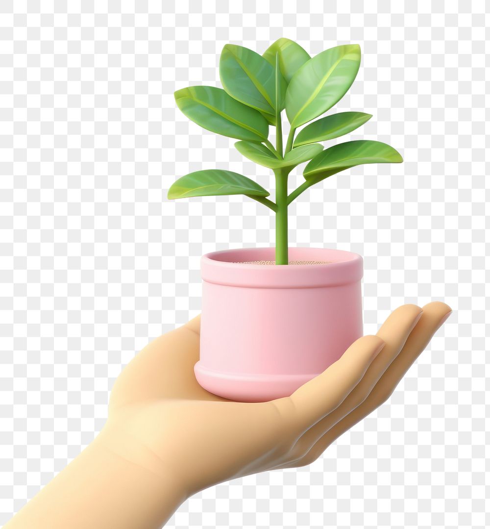 PNG Plant holding leaf hand. 