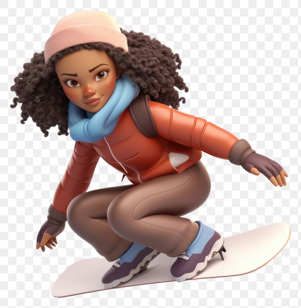 PNG  Snowboarding figurine cartoon doll. AI generated Image by rawpixel.