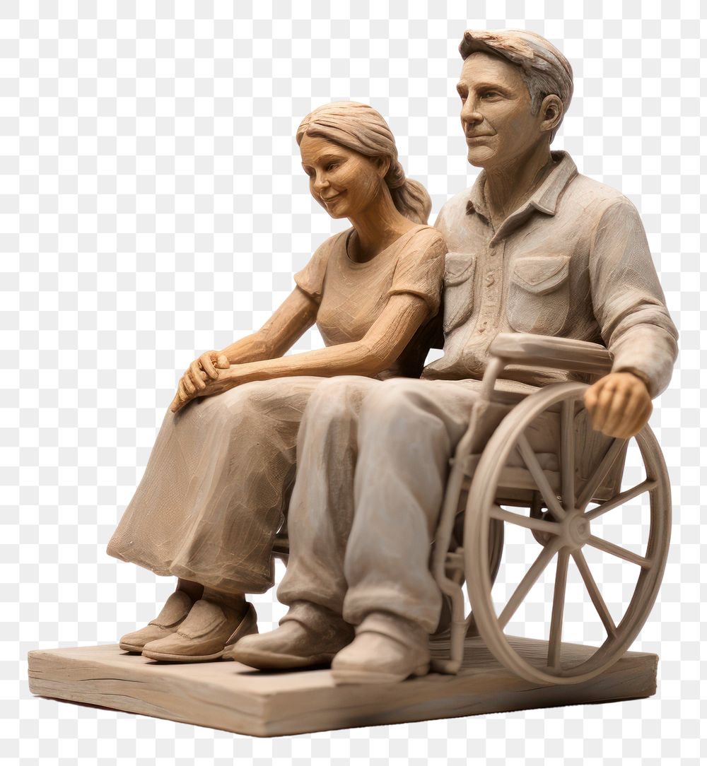 PNG Wheelchair sculpture figurine sitting. AI generated Image by rawpixel.
