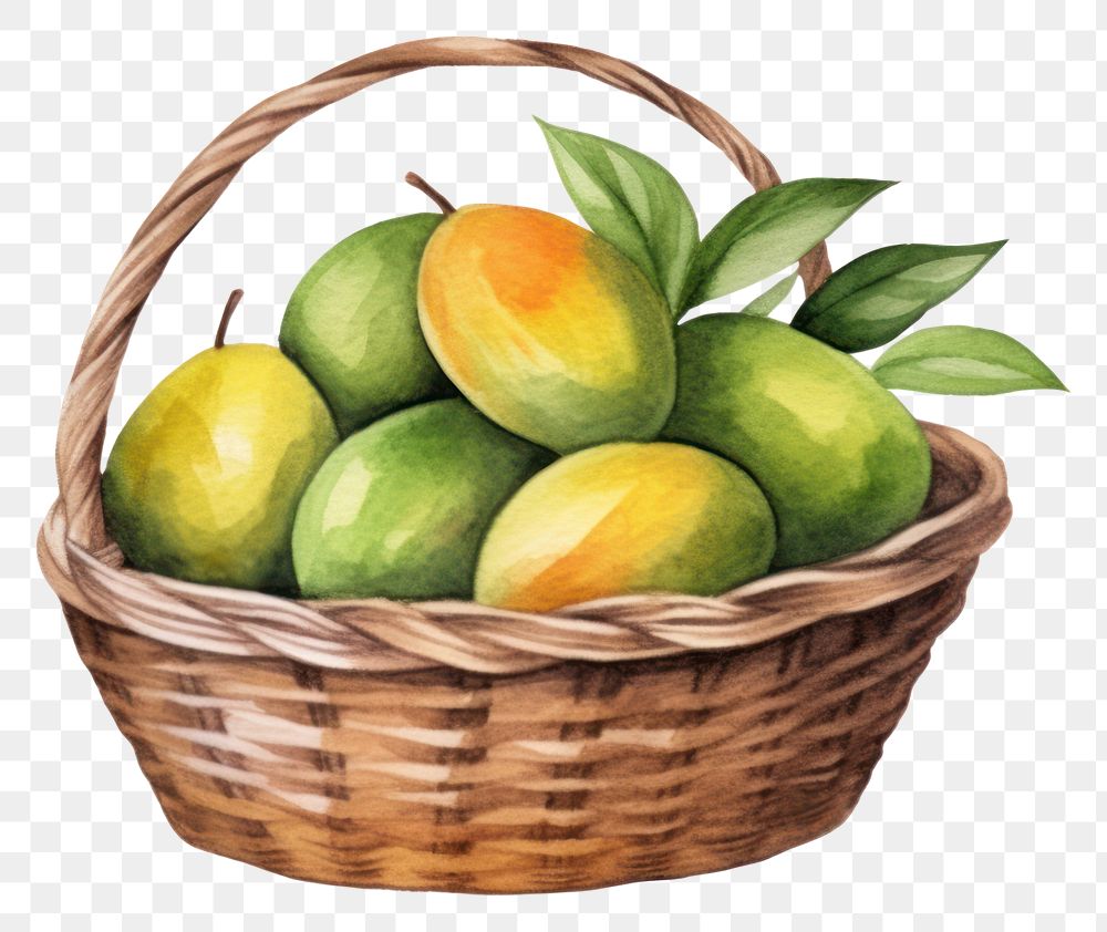 PNG Basket fruit mango plant. AI generated Image by rawpixel.
