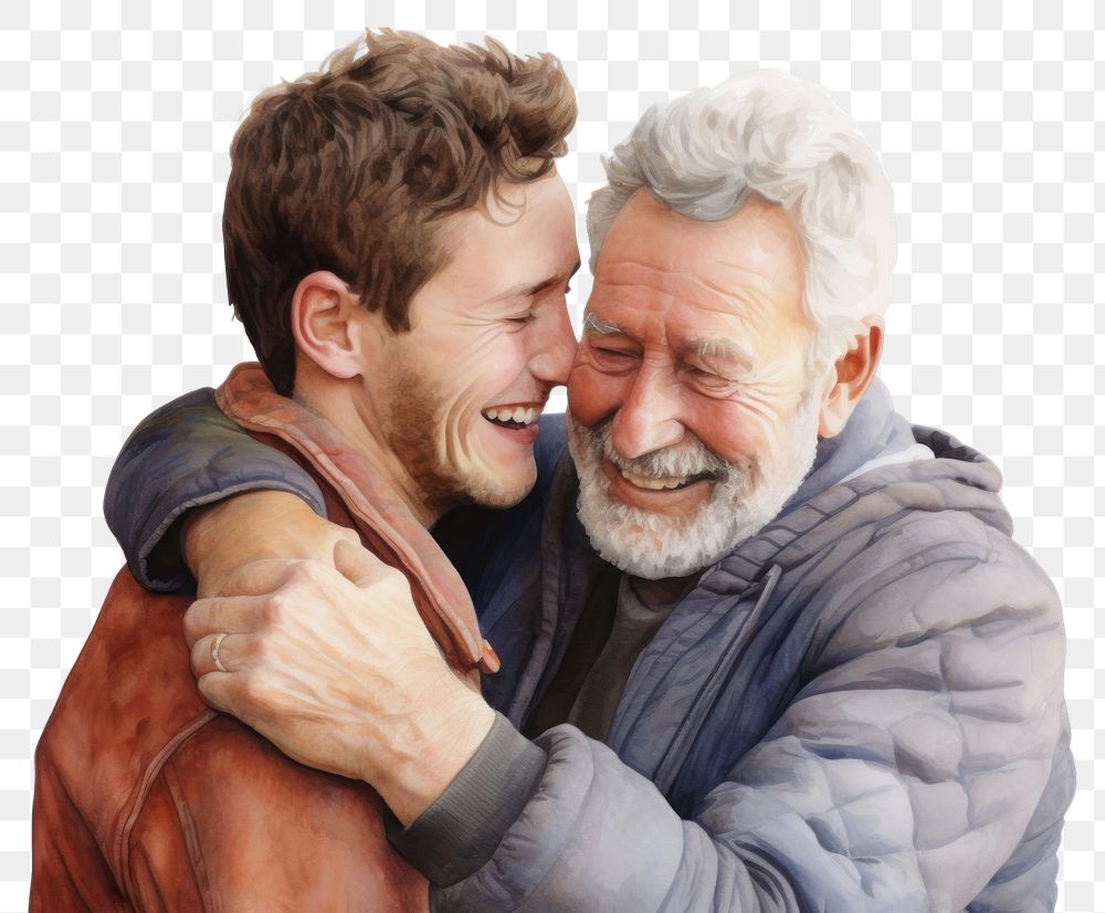 PNG Adult hugging beard smile. AI generated Image by rawpixel.