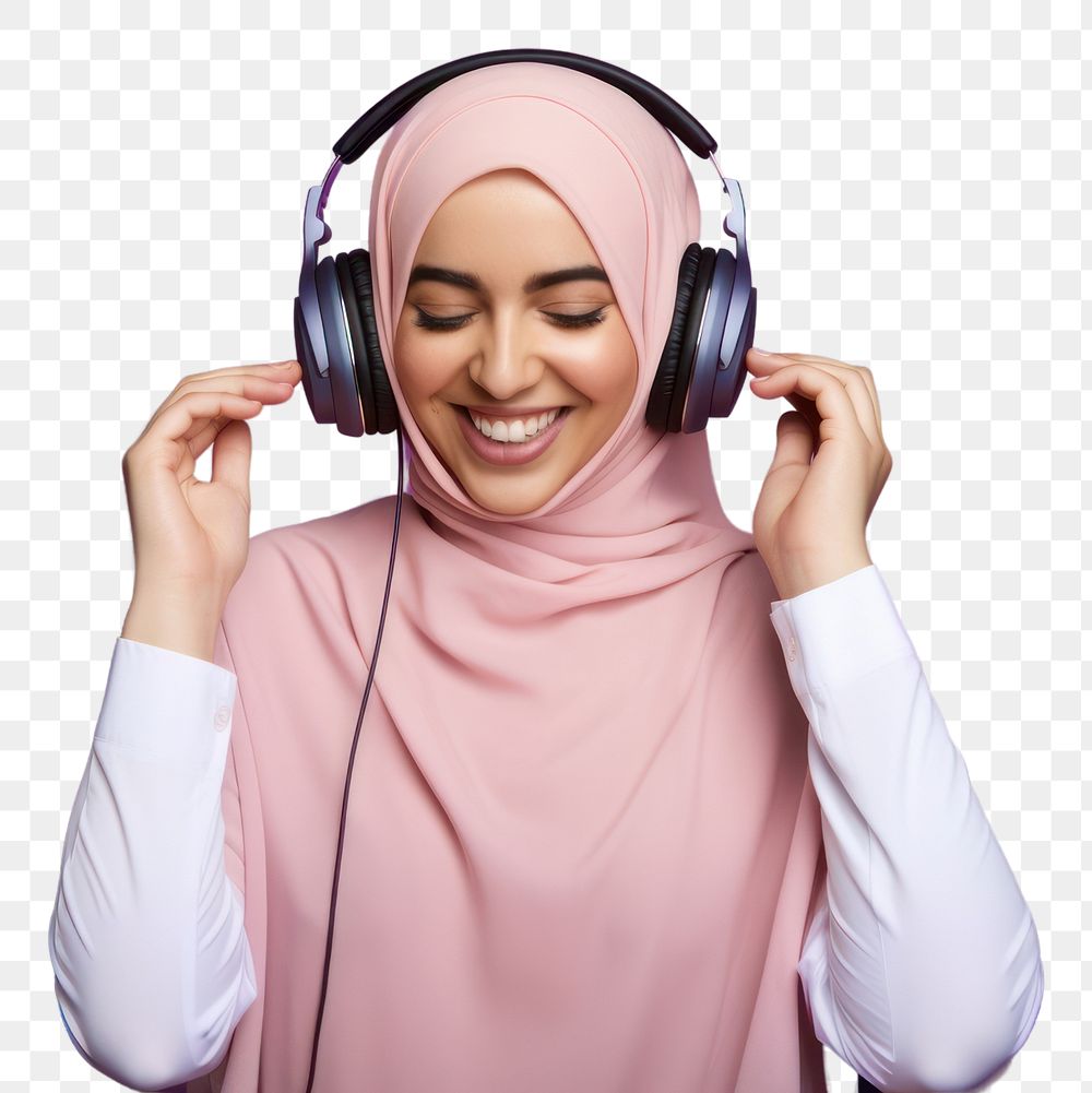 PNG Headphones headset smile adult. AI generated Image by rawpixel.