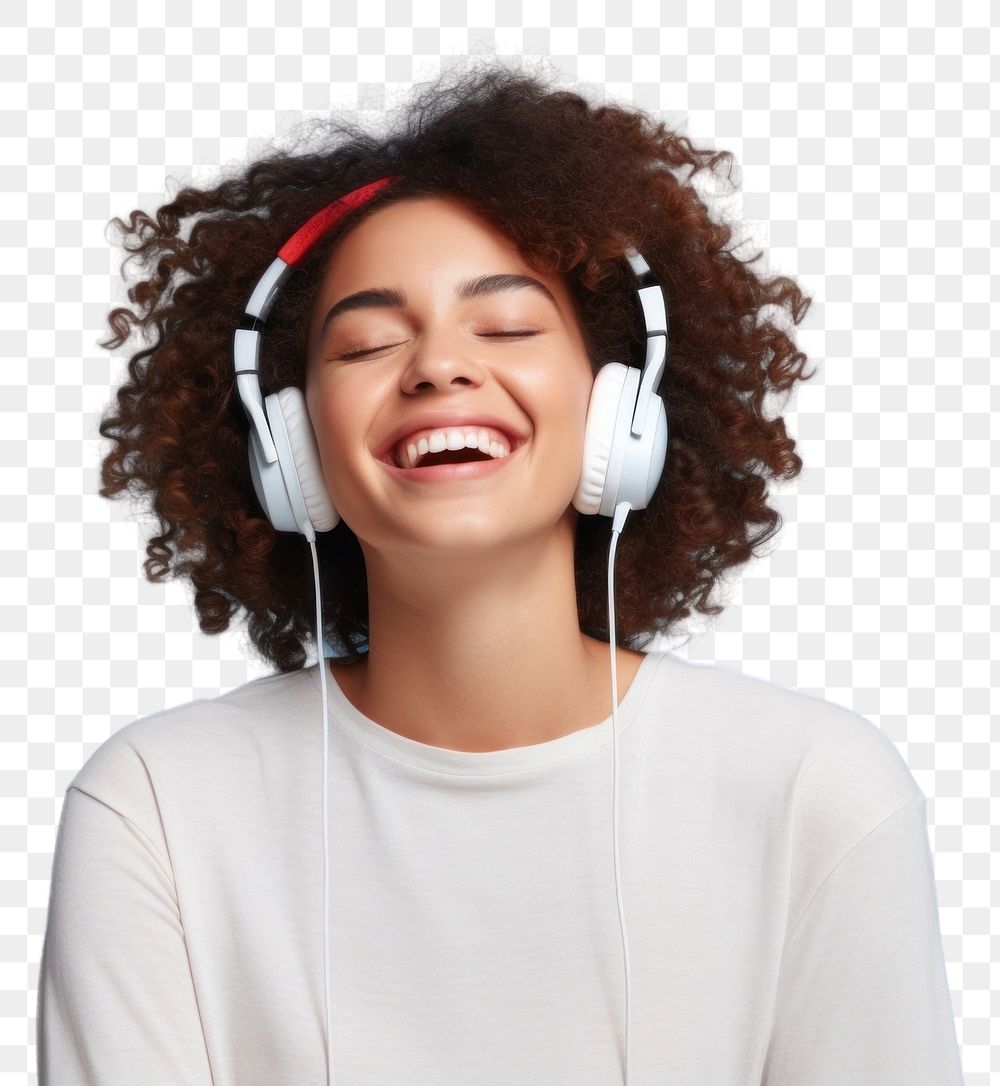 PNG Headphones listening laughing headset. AI generated Image by rawpixel.
