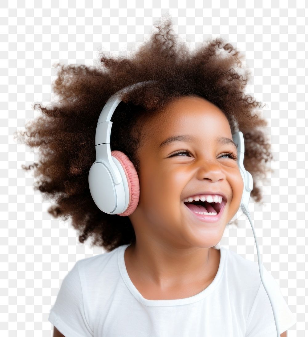 PNG Headphones listening laughing smile. AI generated Image by rawpixel.