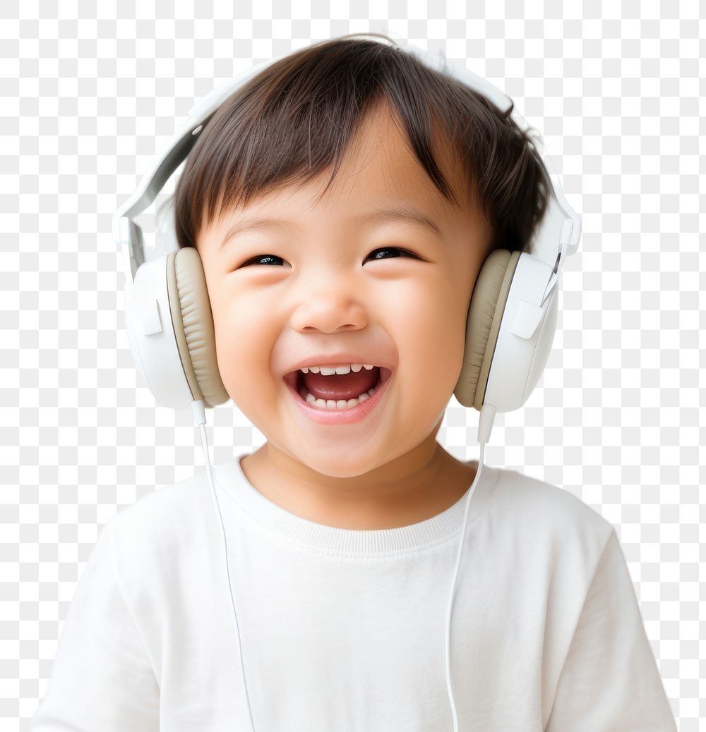 PNG Headphones listening headset smile. AI generated Image by rawpixel.