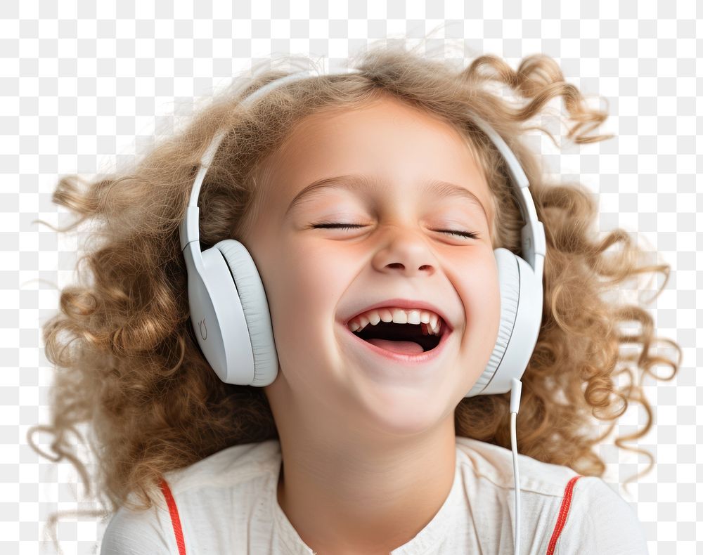 PNG Headphones listening laughing smile. AI generated Image by rawpixel.