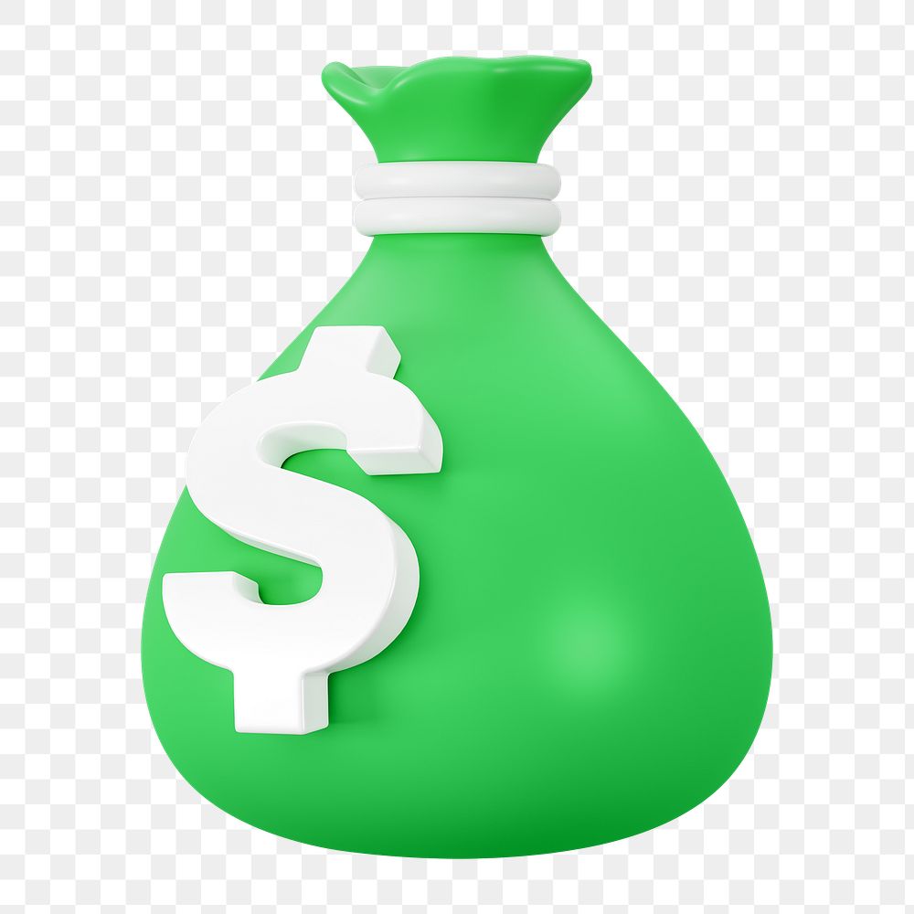 PNG 3D green money bag, element illustration, transparent background