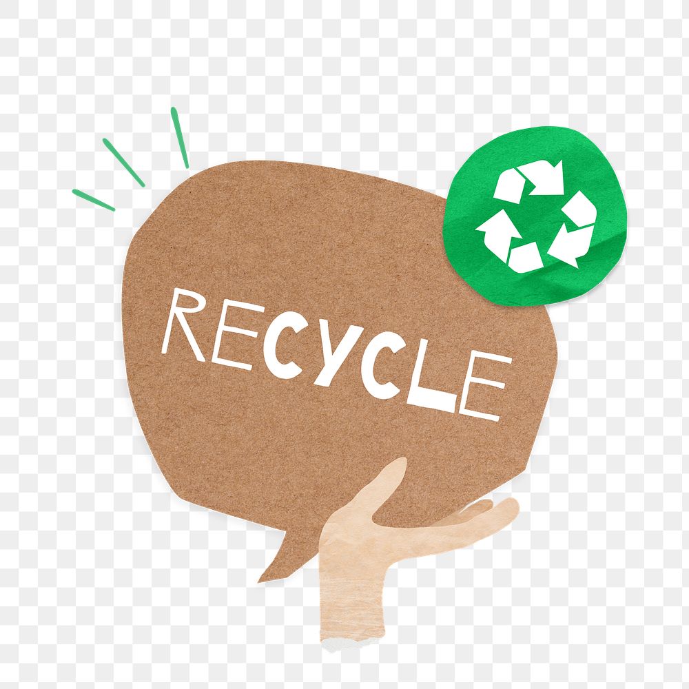 PNG Recycle, word in paper speech bubble, transparent background