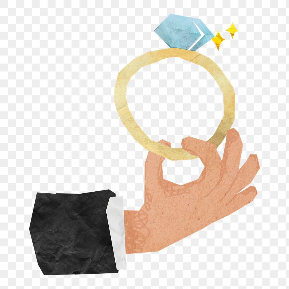 PNG Man holding ring, wedding paper craft element, transparent background