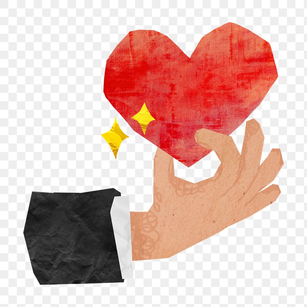 PNG Hand holding heart, love paper craft element, transparent background