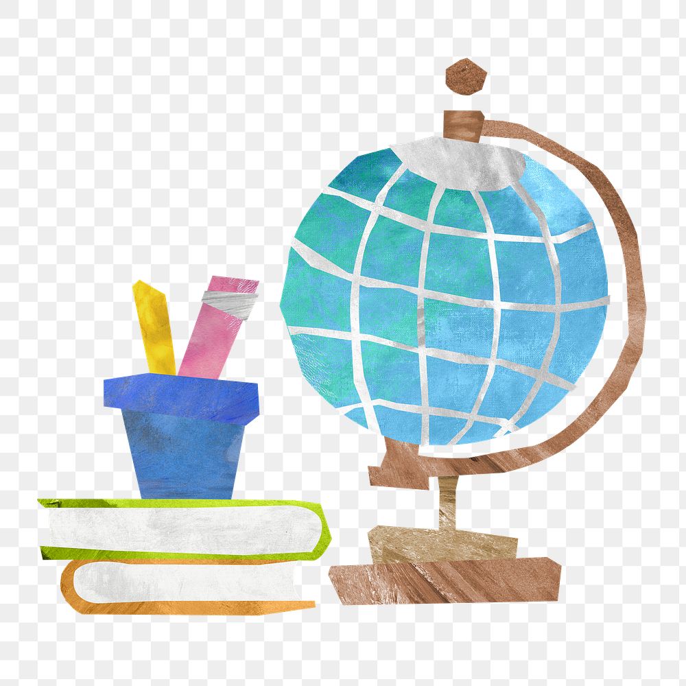 Spinning globe education png, paper craft collage, transparent background