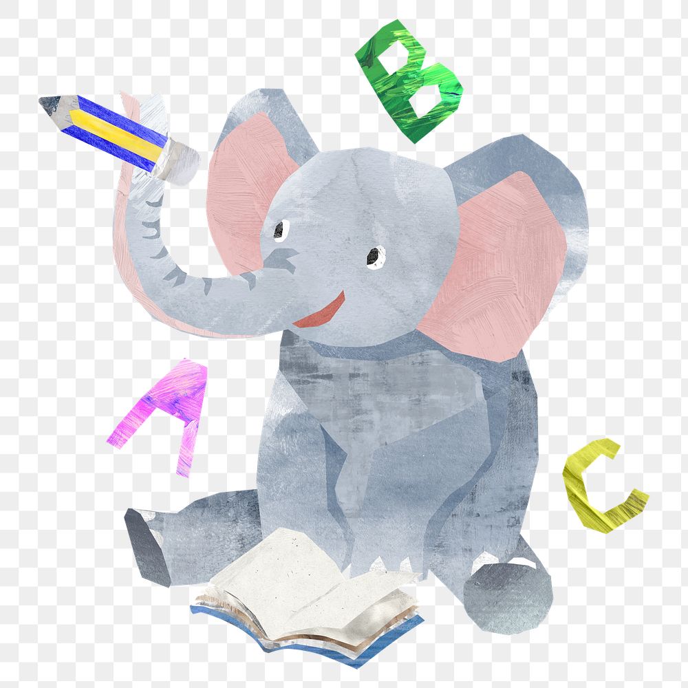PNG Learning elephant, animal paper craft, transparent background
