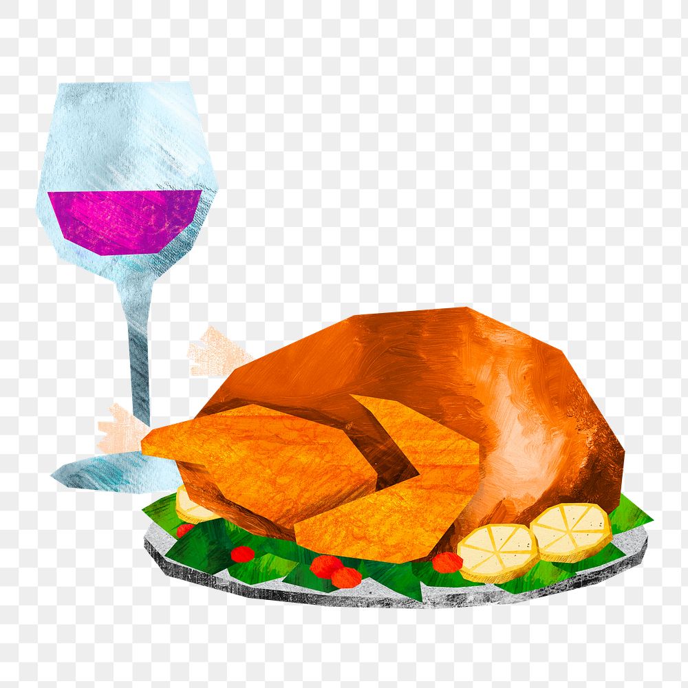PNG Stuffed turkey dinner, food paper craft collage, transparent background