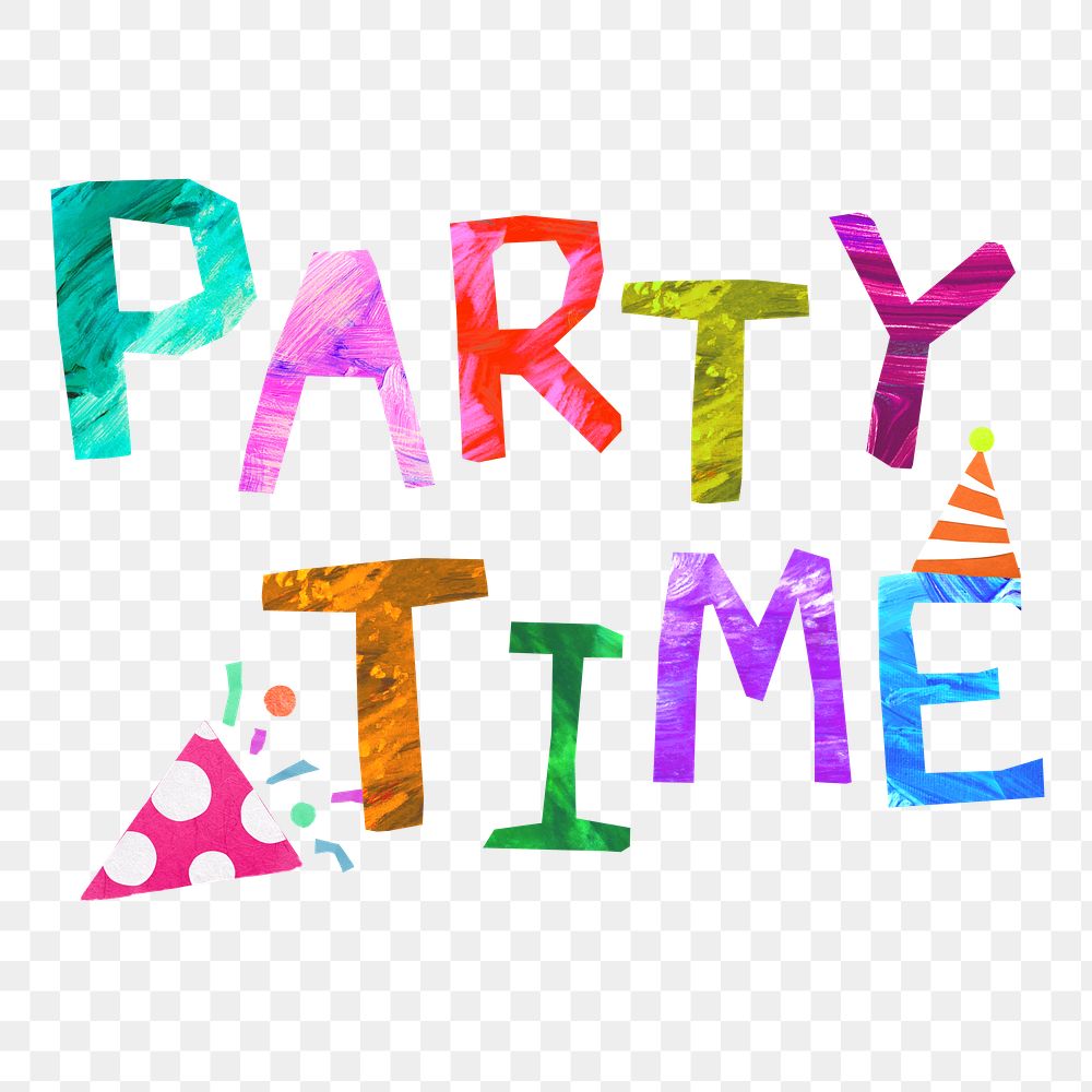 Party time png word, paper craft collage, transparent background