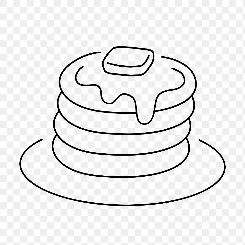 Pancake breakfast png, minimal line art illustration, transparent background