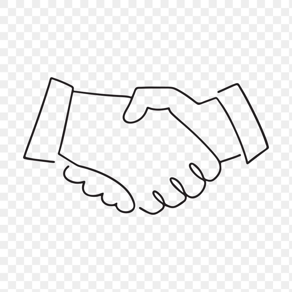 Business handshake png, minimal line art illustration, transparent background