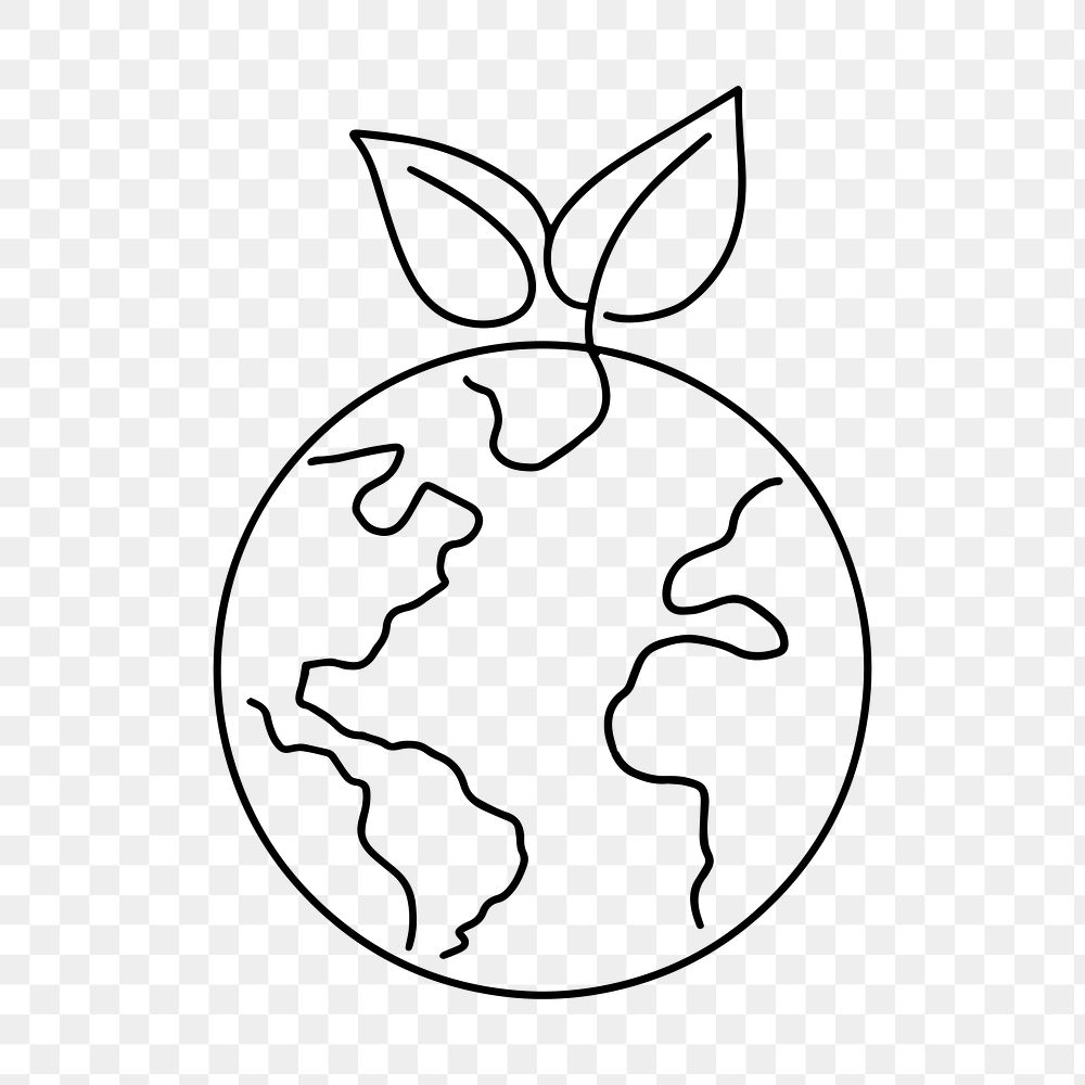 Sprout globe Earth png, minimal line art illustration, transparent background
