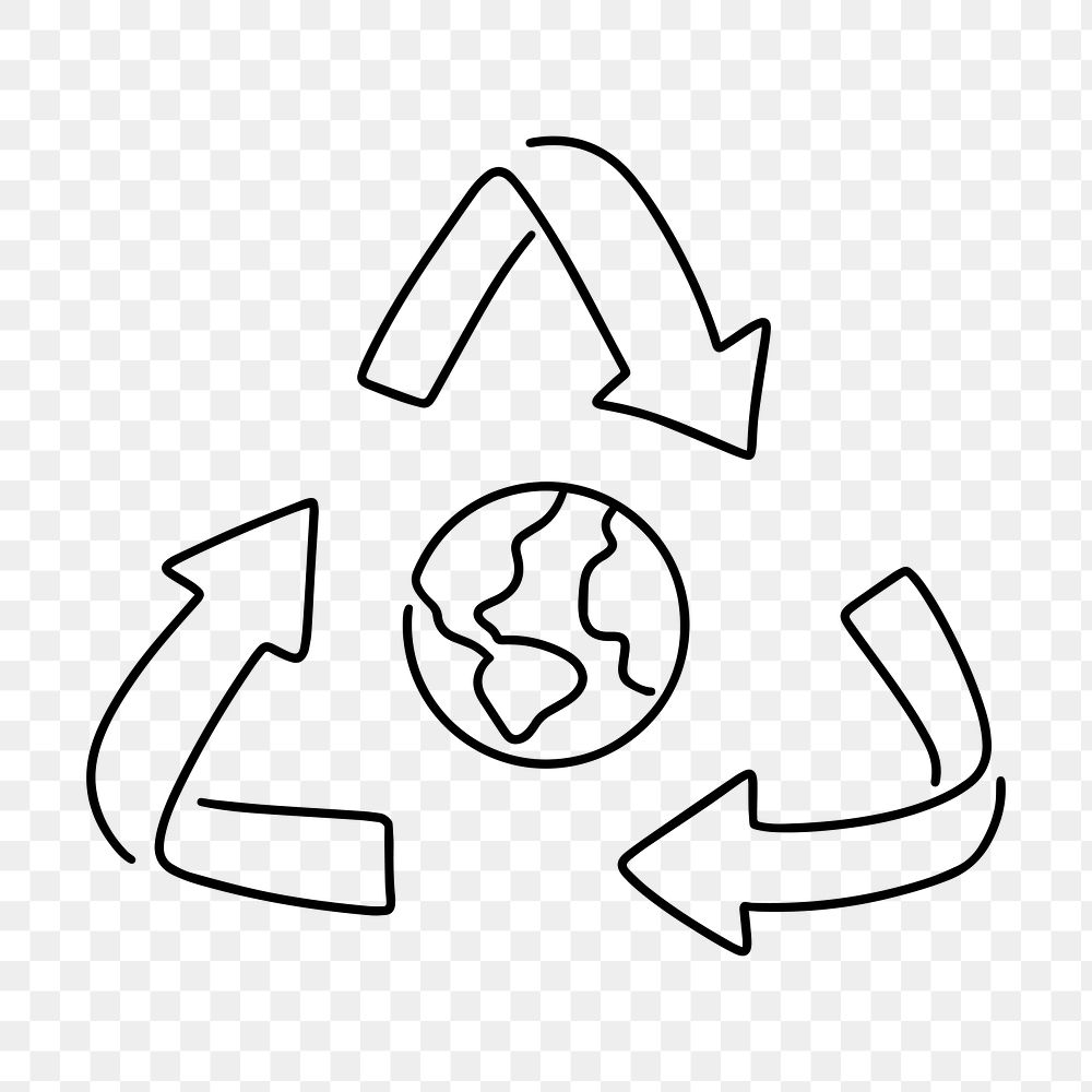 Recyclable Earth png, minimal line art illustration, transparent background