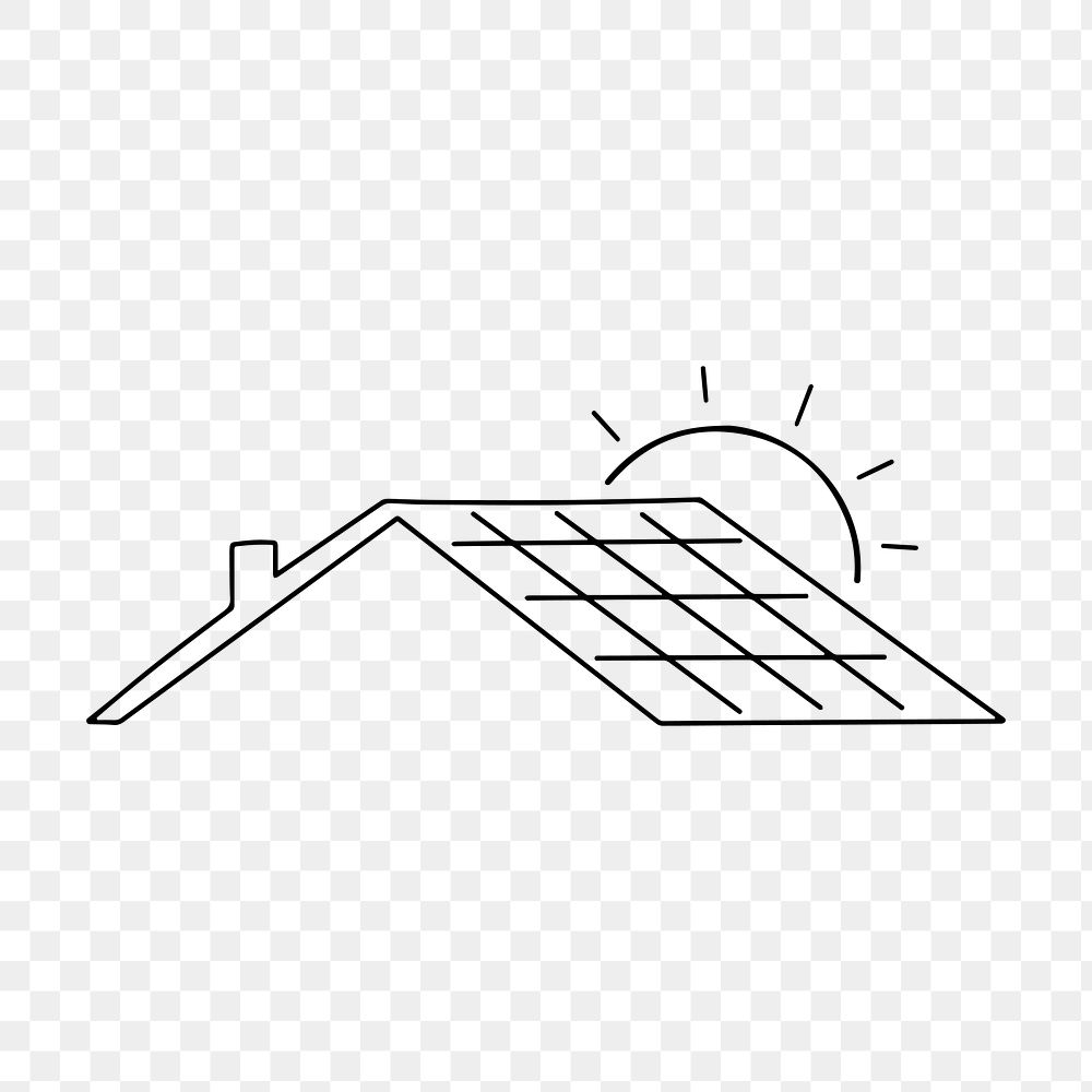 Solar panel roof png, minimal line art illustration, transparent background
