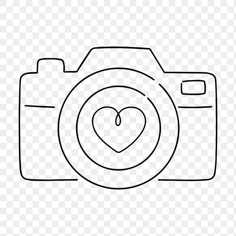 Digital camera png, minimal line art illustration, transparent background