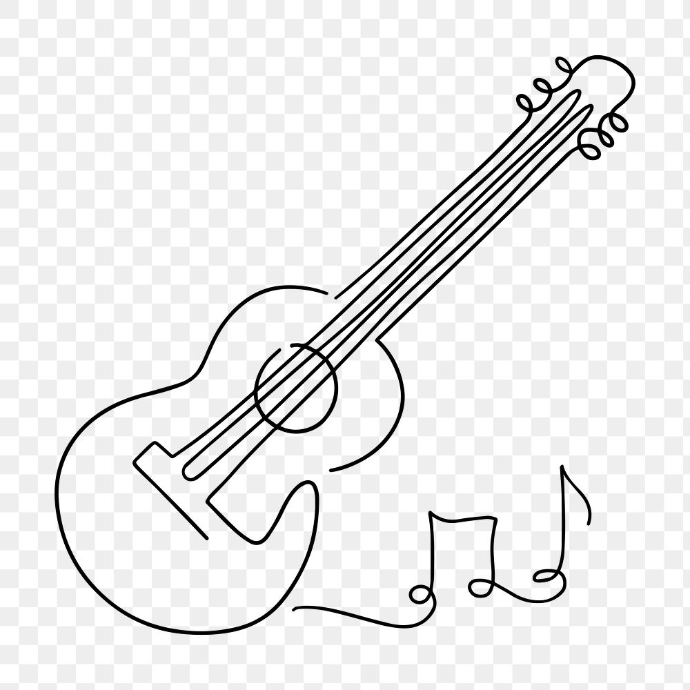 Acoustic guitar png, minimal line art illustration, transparent background