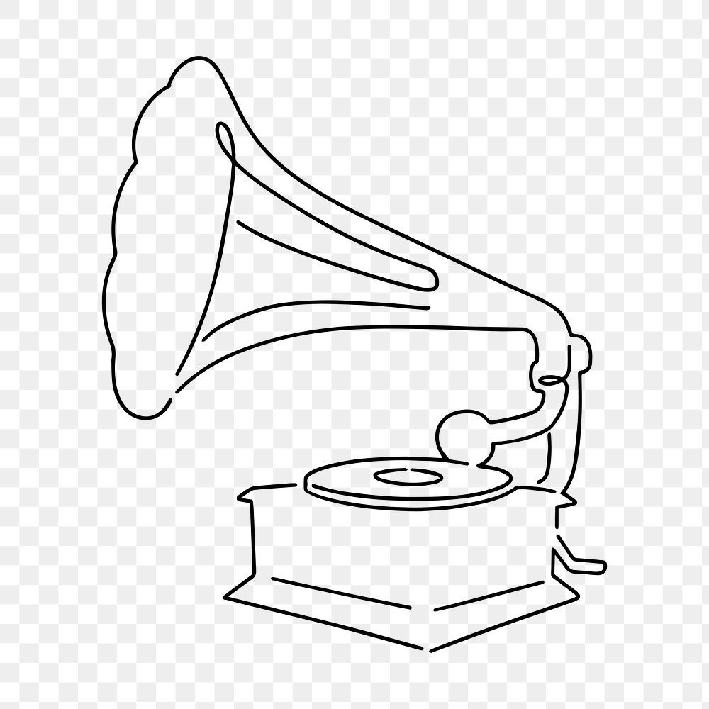 Vintage gramophone png, minimal line art illustration, transparent background